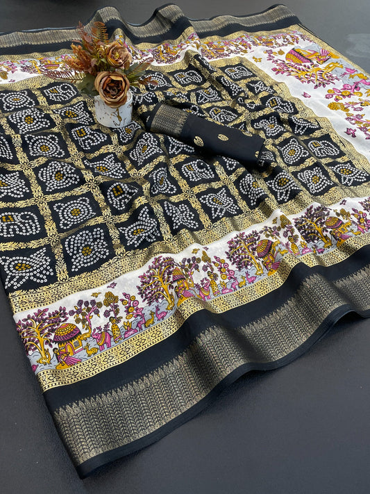 Dola Silk Jacquard Border Bandhni Printed Saree
