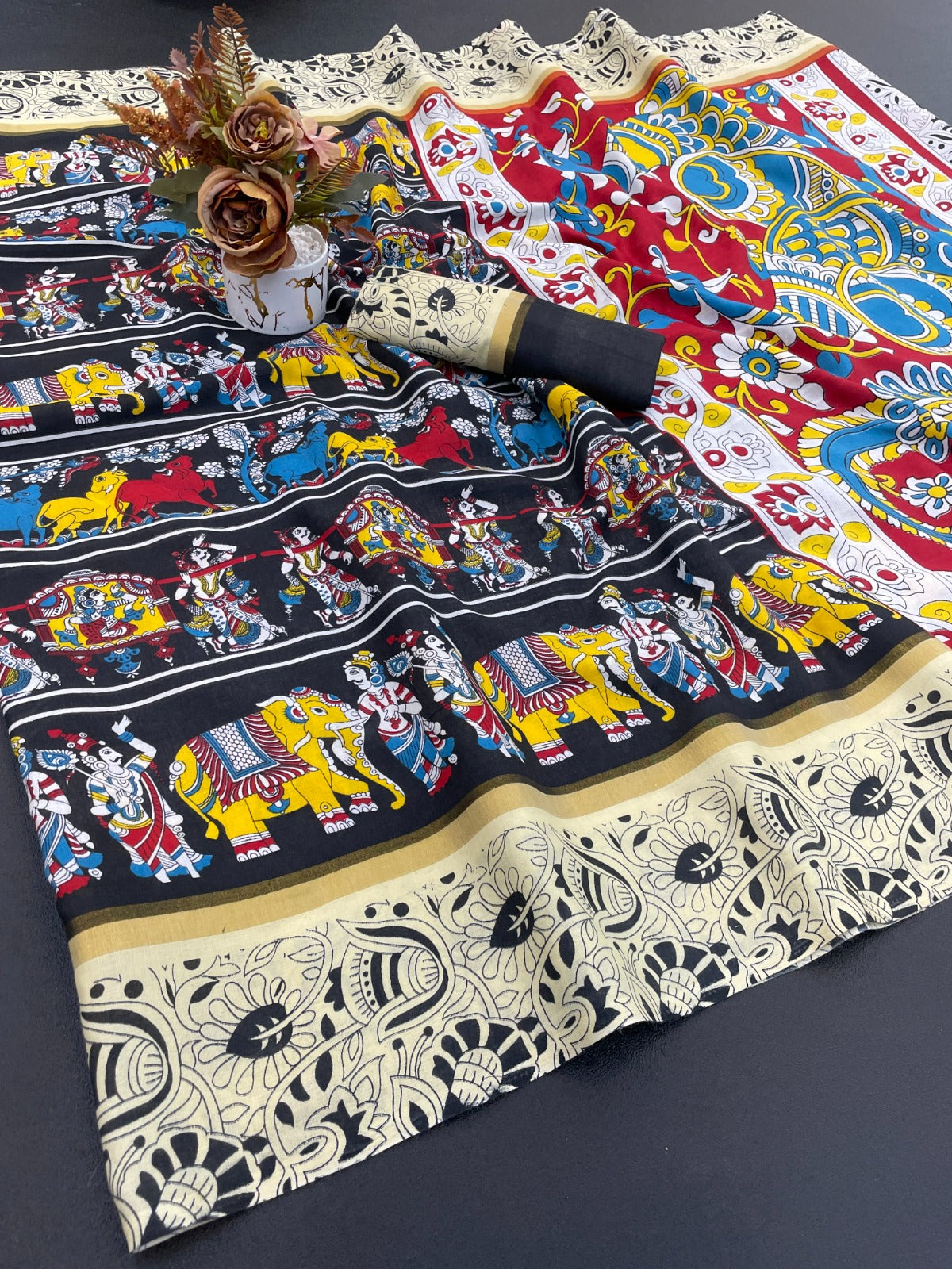 DOLA SILK ZARI FLORAL PRINT WITH JACQUARED BORDER