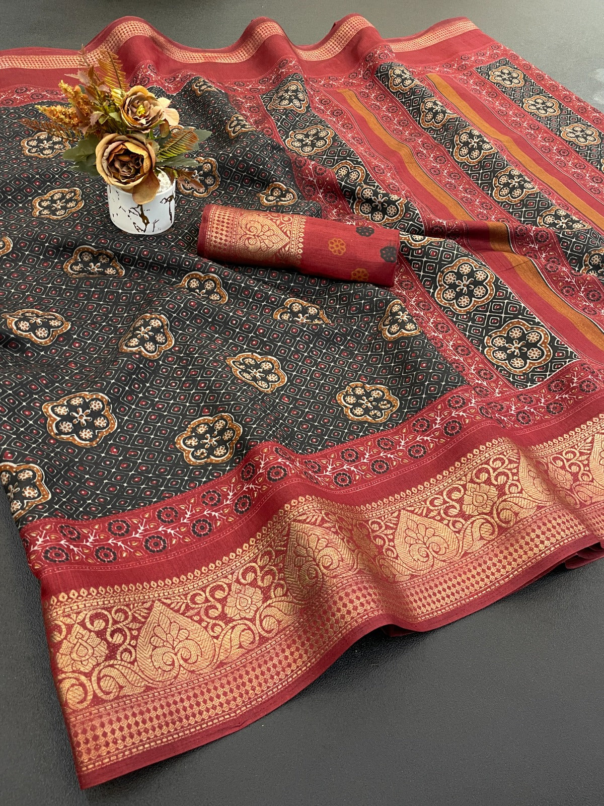 Dola silk saree with beautiful bandhani print design