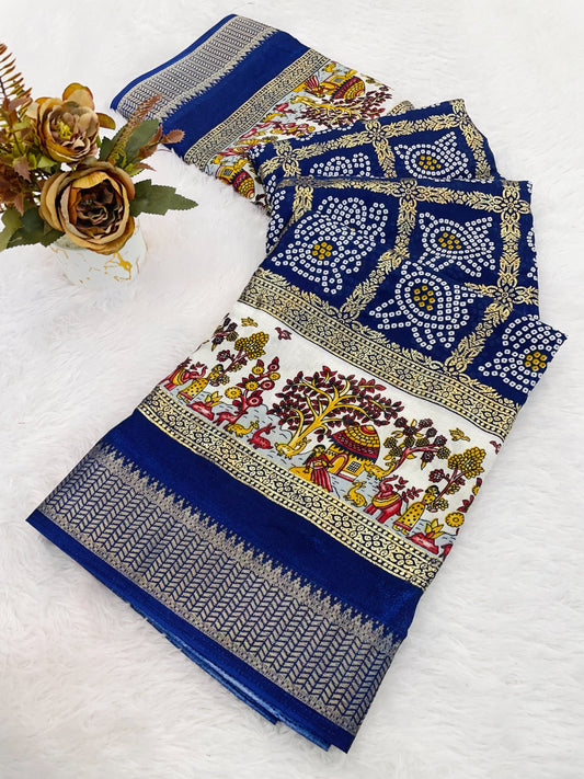 Dola Silk Jacquard Border Bandhni Printed Saree