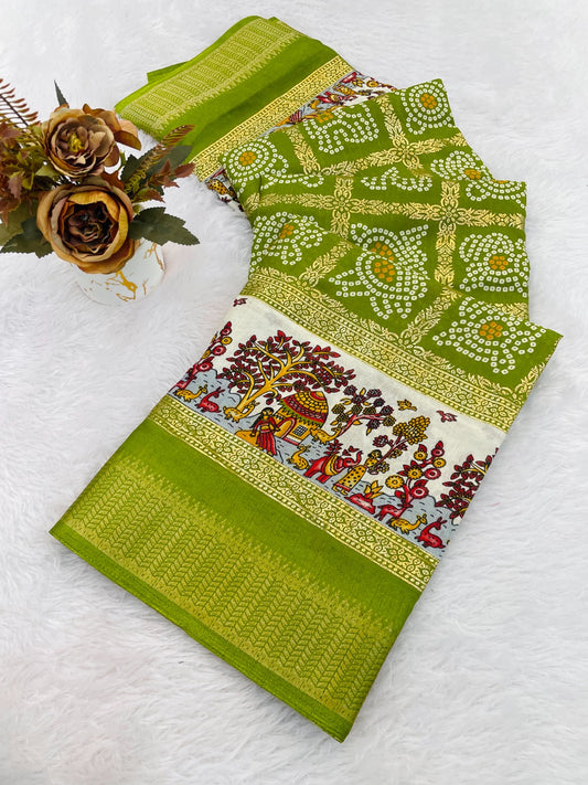 Dola Silk Jacquard Border Bandhni Printed Saree