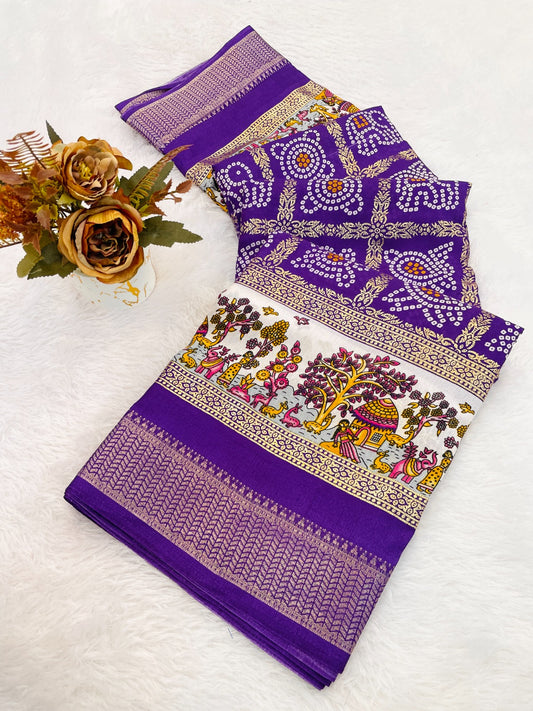 Dola Silk Jacquard Border Bandhni Printed Saree