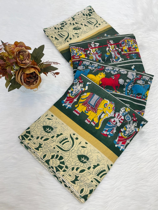 DOLA SILK ZARI FLORAL PRINT WITH JACQUARED BORDER