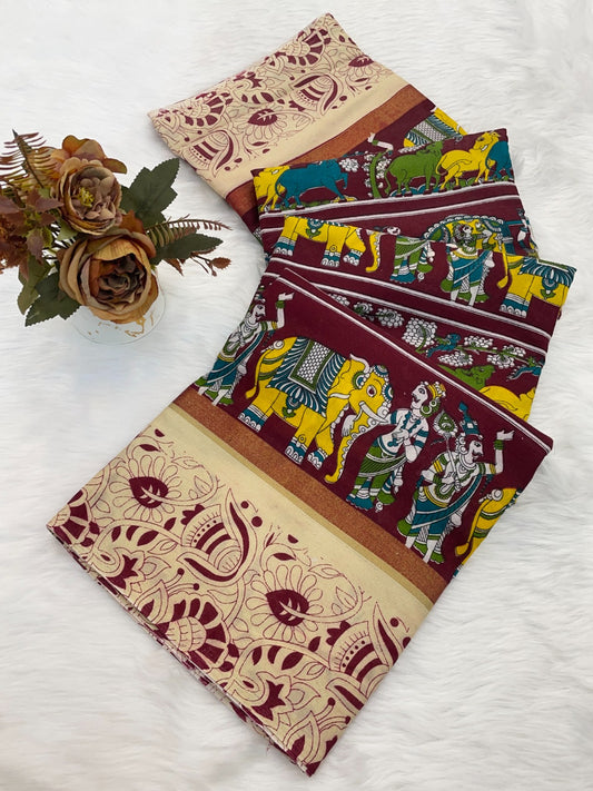 DOLA SILK ZARI FLORAL PRINT WITH JACQUARED BORDER