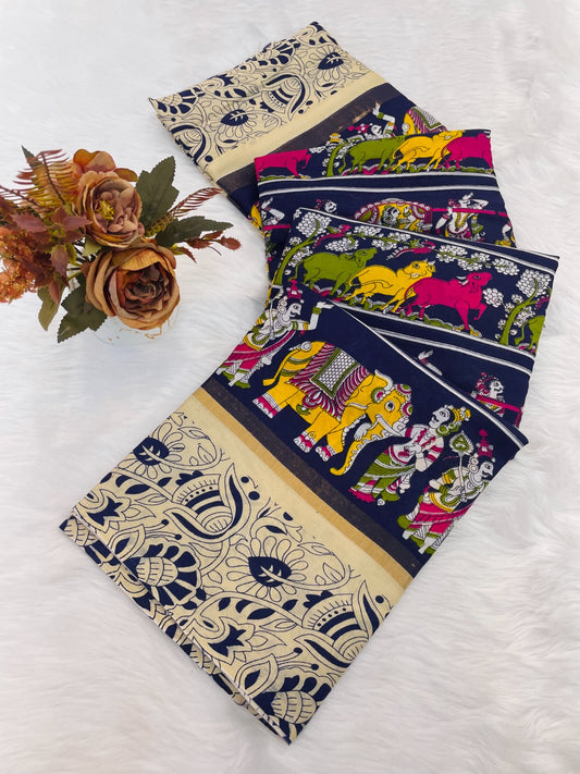 DOLA SILK ZARI FLORAL PRINT WITH JACQUARED BORDER