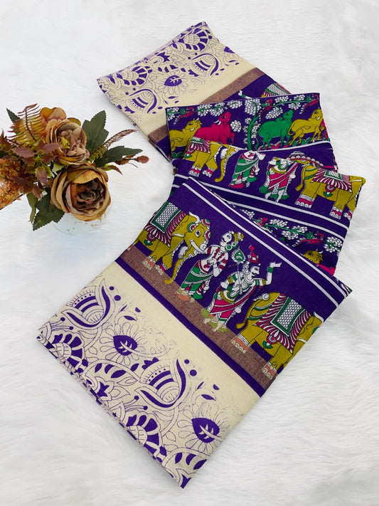 DOLA SILK ZARI FLORAL PRINT WITH JACQUARED BORDER