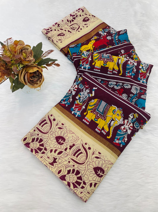 DOLA SILK ZARI FLORAL PRINT WITH JACQUARED BORDER