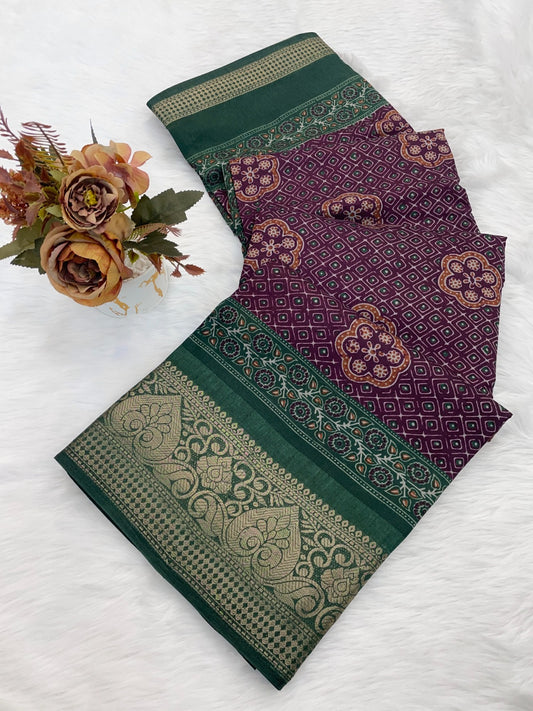 Dola silk saree with beautiful bandhani print design