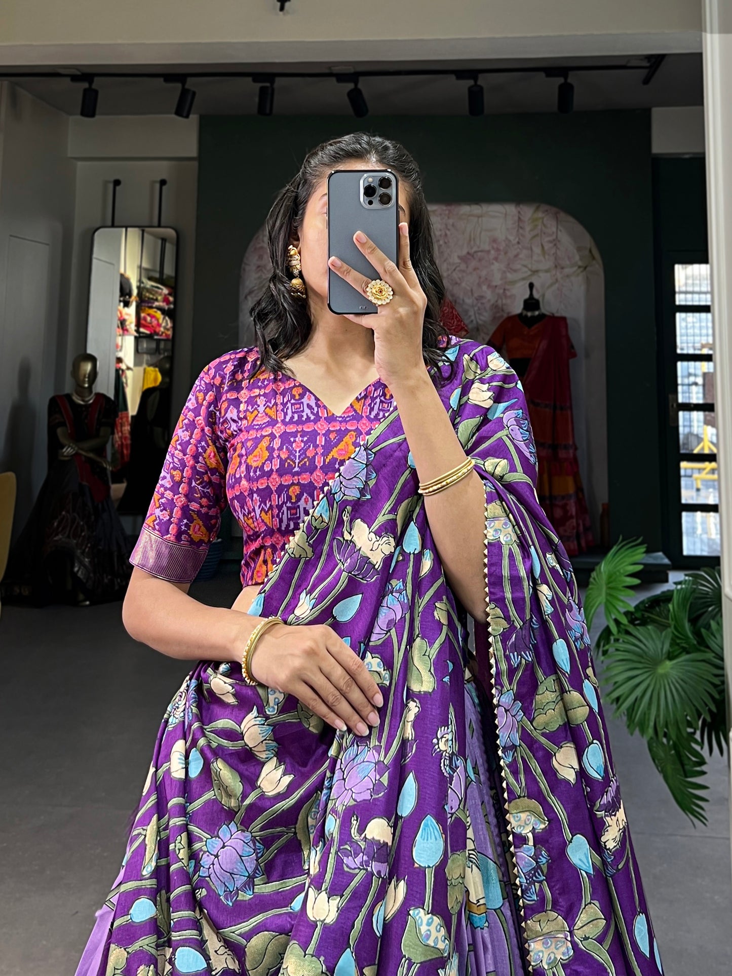 Women's Tusaar Silk Lehenga Choli Patola Print with Foil Work With Unstitched Blouse