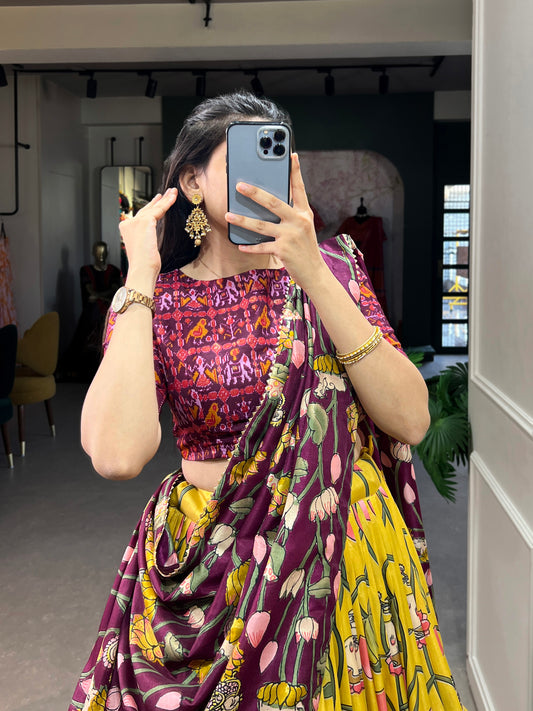 Women's Tusaar Silk Lehenga Choli Patola Print with Foil Work With Unstitched Blouse