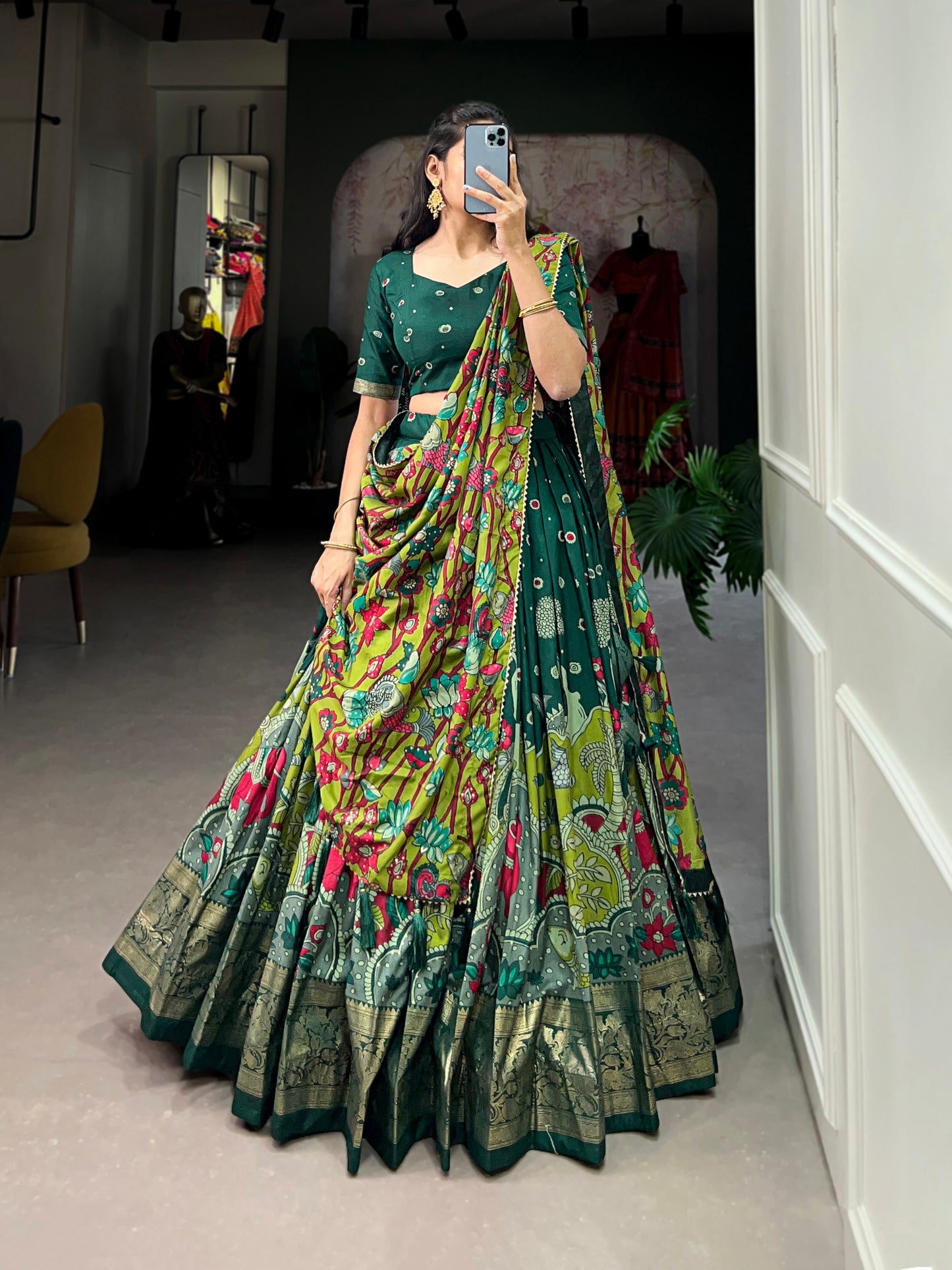 Tussar Silk Kalamkari Print Lehenga Choli