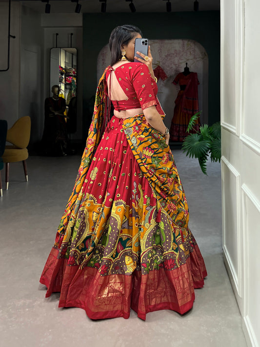 Tussar Silk Kalamkari Print Lehenga Choli