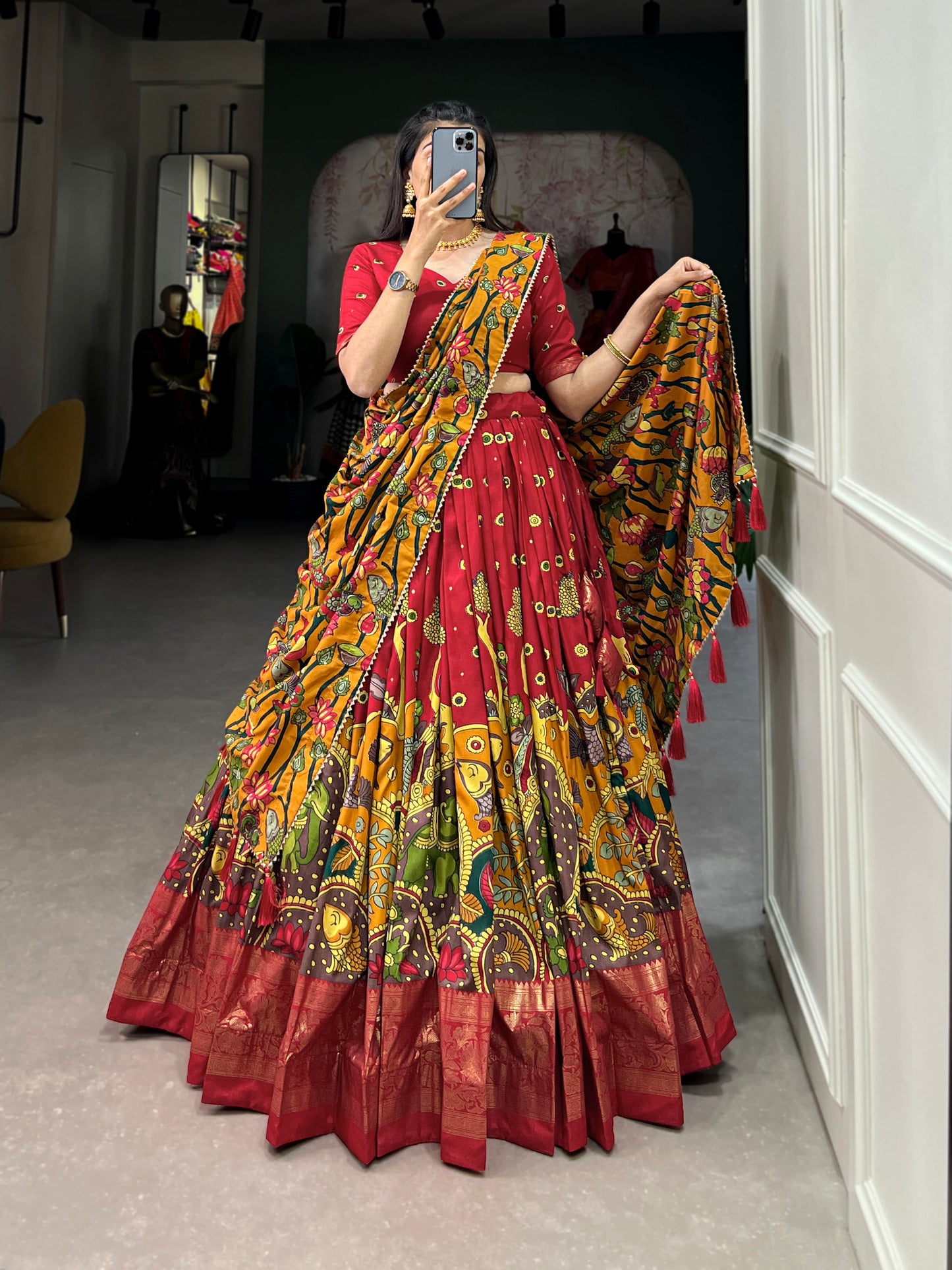 Tussar Silk Kalamkari Print Lehenga Choli