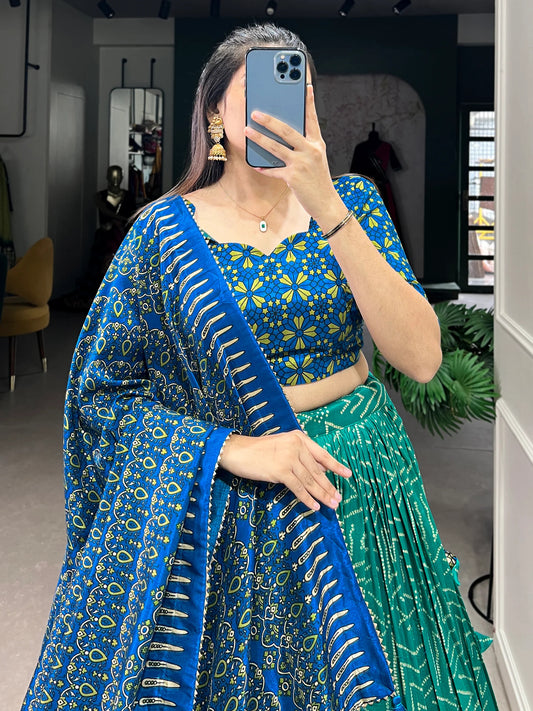 Elegant Tussar Silk Lehenga Choli with Bandhani & Patola Print