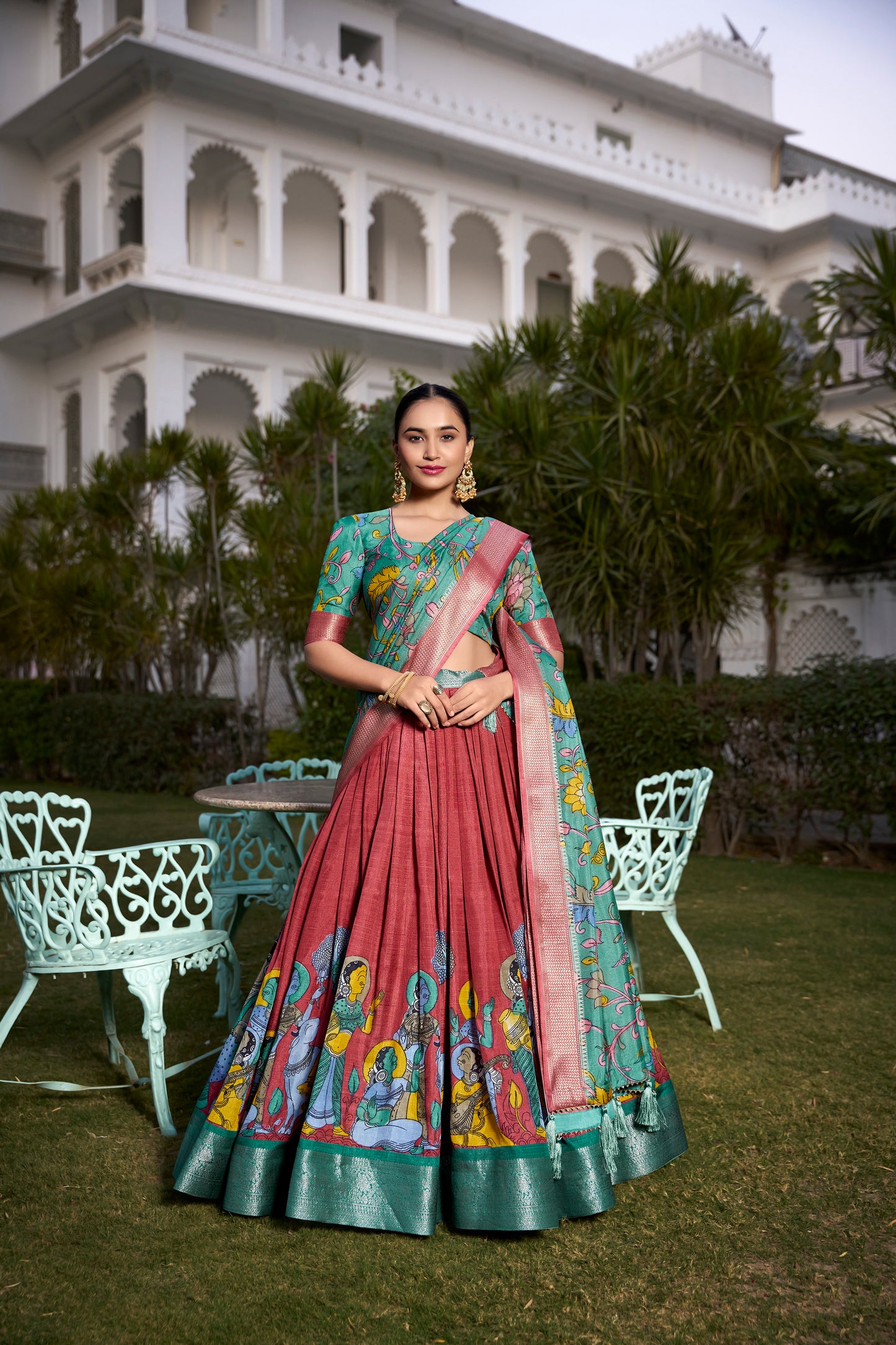 Tussar Silk Lehenga Choli with Floral Print and Foil Work