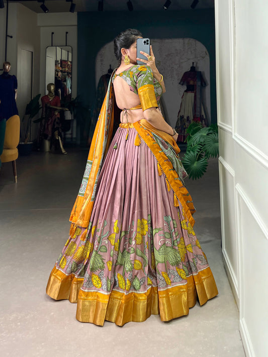 Tussar Silk Lehenga Choli | Patola Print Adorned with Foil Work for Women
