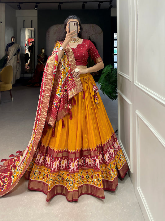 Patola Printed Foil Work Tussar Silk Lehenga Choli
