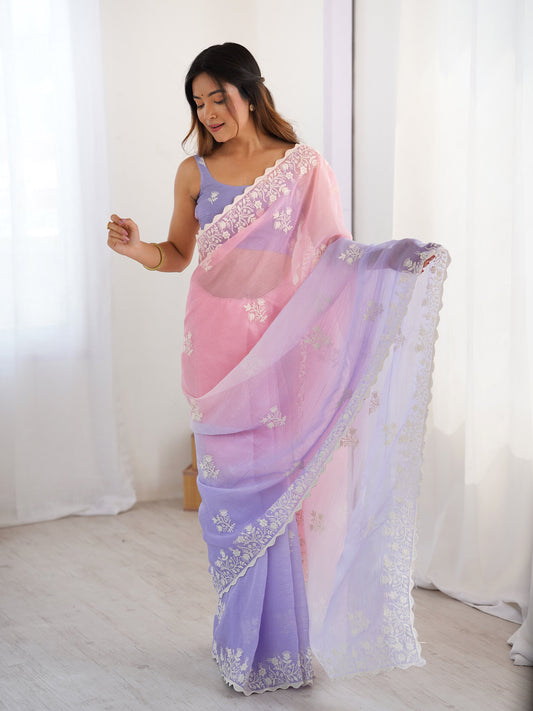 Pastel Party Wear Designer Stitched Saree with Blouse