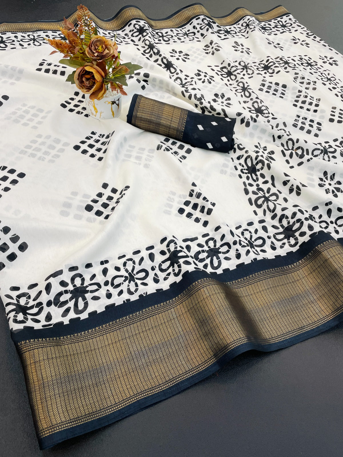 FANCY DOLA DESIGNER FLORAL PRINT WITH JACQUARD BORDER