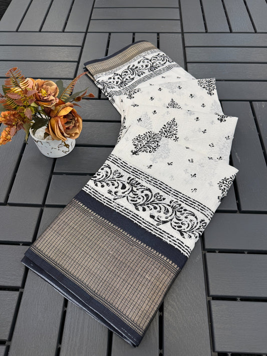 FANCY DOLA DESIGNER FLORAL PRINT WITH JACQUARD BORDER