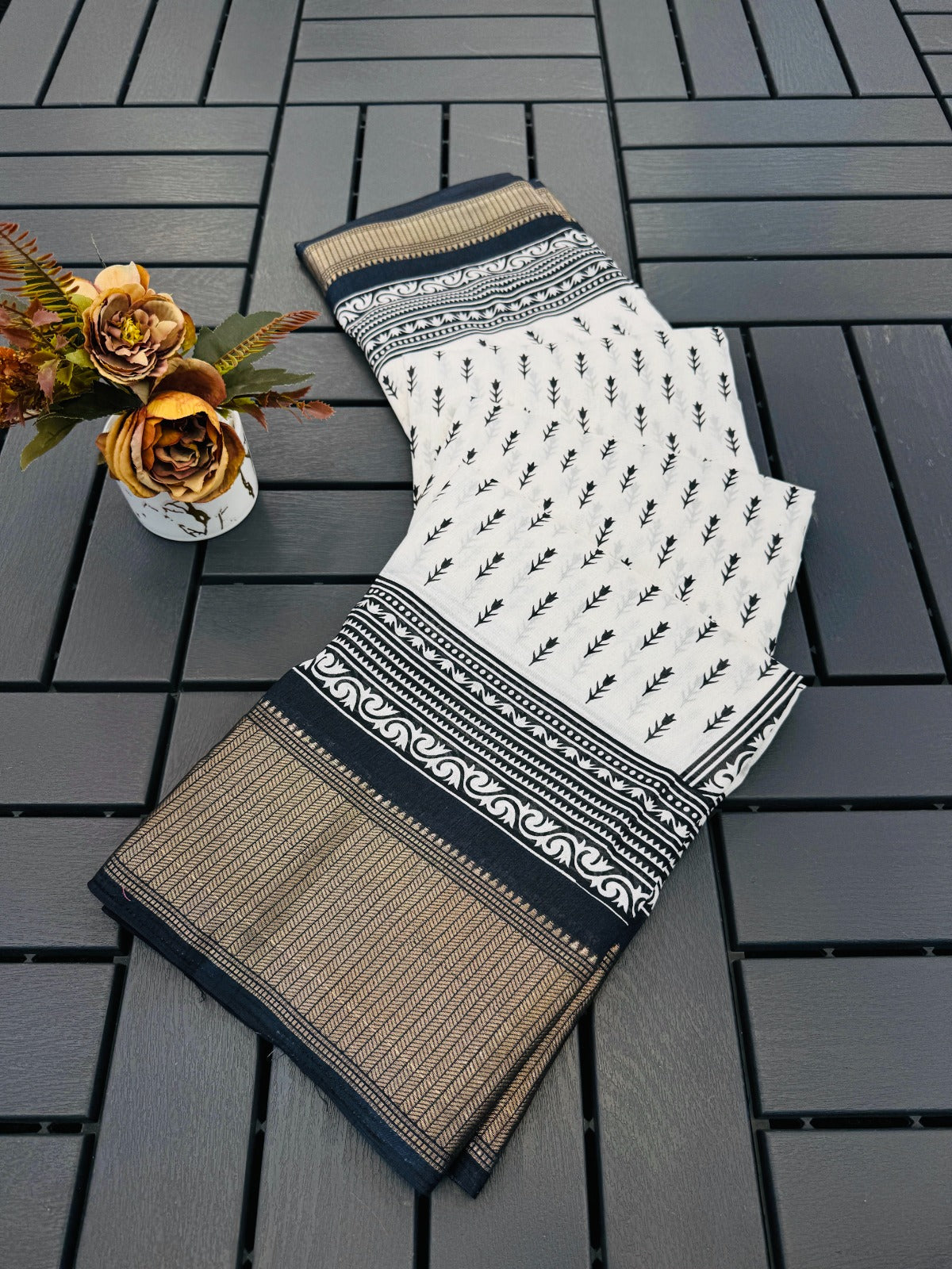 FANCY DOLA DESIGNER FLORAL PRINT WITH JACQUARD BORDER