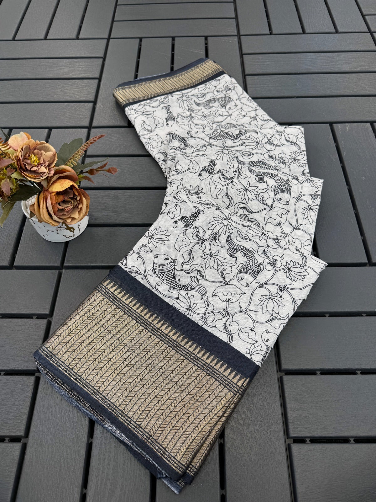 FANCY DOLA DESIGNER FLORAL PRINT WITH JACQUARD BORDER