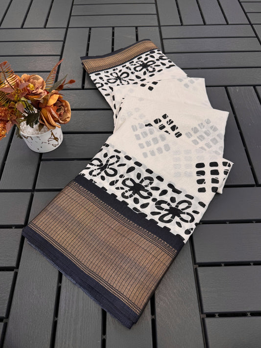 FANCY DOLA DESIGNER FLORAL PRINT WITH JACQUARD BORDER