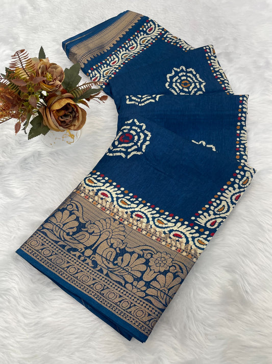 Dola Jaquard Woven Printed Saree With Blouse