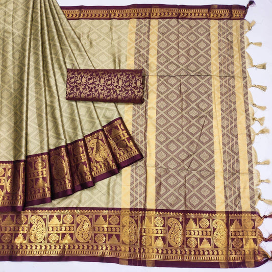 Woven Cotton Silk Saree With Tassels