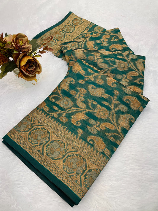 Organza Silk Saree for Women with Trendy Wedding Style in Cotton, Fancy, Art Silk, and Soft Silk Blend Saree