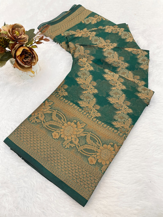 Organza Silk Saree for Women with Trendy Wedding Style in Cotton, Fancy, Art Silk, and Soft Silk Blend Saree