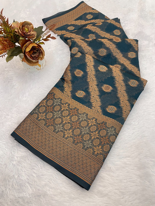 Organza Silk Saree for Women with Trendy Wedding Style in Cotton, Fancy, Art Silk, and Soft Silk Saree