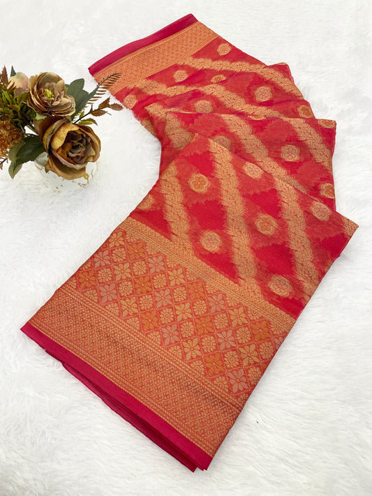 Organza Silk Saree for Women with Trendy Wedding Style in Cotton, Fancy, Art Silk, and Soft Silk Saree