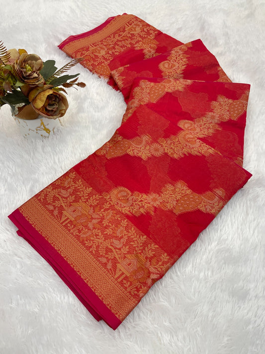 Organza Silk Saree for Women with Trendy Wedding Style in Cotton, Fancy, Art Silk, and Soft Silk Blend Saree