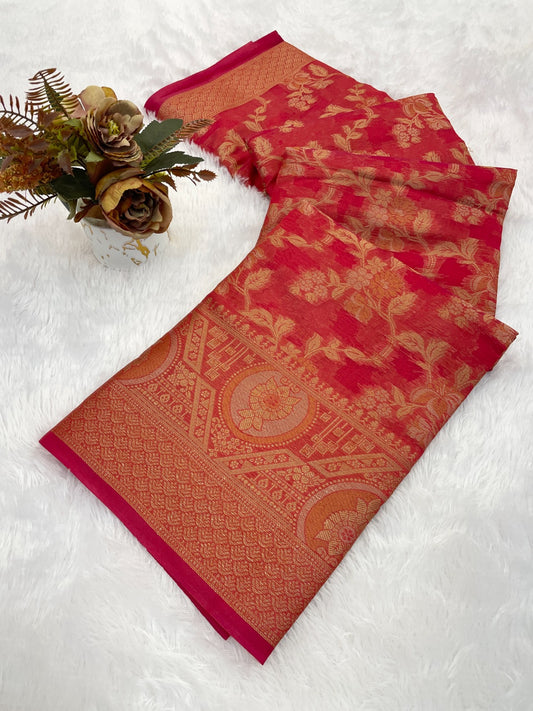 Organza banarasi kanjivaram look designer silk rich pallu saree