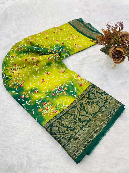Dola Silk Jaquard Border Printed Saree With Blouse