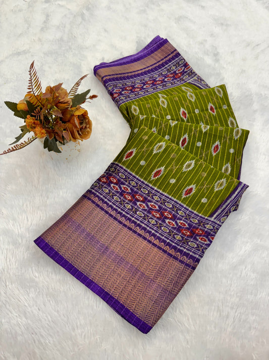 Dola Jaquard Jari Lining Woven Printed Saree With Blouse