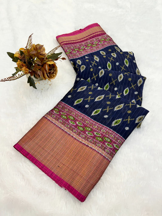 Dola Jaquard Jari Lining Woven Printed Saree With Blouse