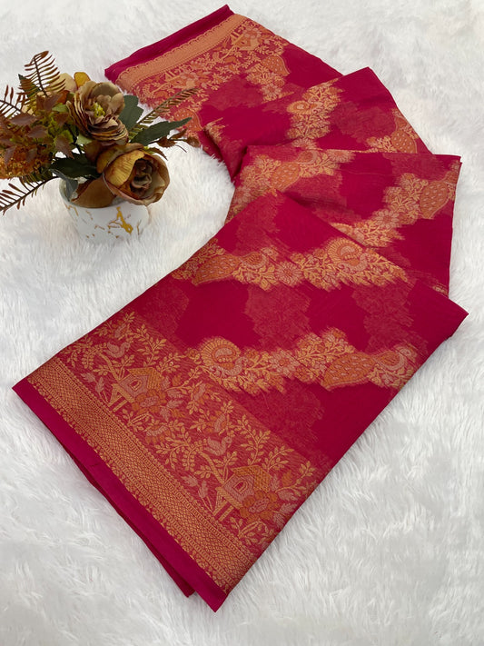 Organza Silk Saree for Women with Trendy Wedding Style in Cotton, Fancy, Art Silk, and Soft Silk Blend Saree