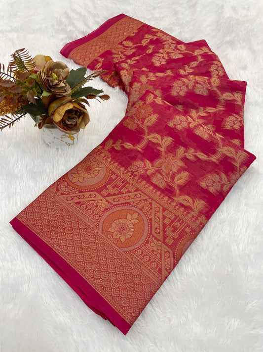 Organza banarasi kanjivaram look designer silk rich pallu saree