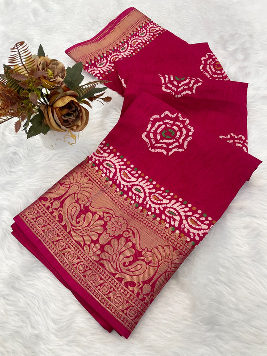 Dola Jaquard Woven Printed Saree With Blouse