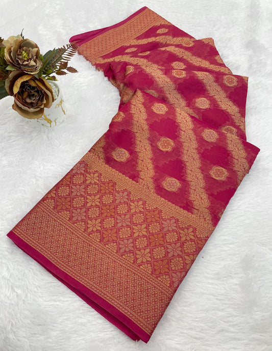 Organza Silk Saree for Women with Trendy Wedding Style in Cotton, Fancy, Art Silk, and Soft Silk Saree