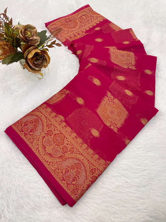 Organza Silk Saree for Women with Trendy Wedding Style in Cotton, Fancy, Art Silk, and Soft Silk Blend Saree