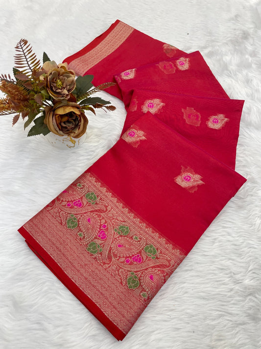 Banarasi Silk Saree for Women with Trendy Wedding Style in Cotton, Fancy, Art Silk, and Soft Silk Blend Maroon Saree