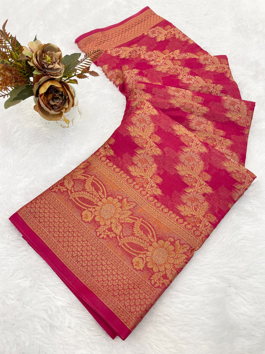 Organza Silk Saree for Women with Trendy Wedding Style in Cotton, Fancy, Art Silk, and Soft Silk Blend Saree