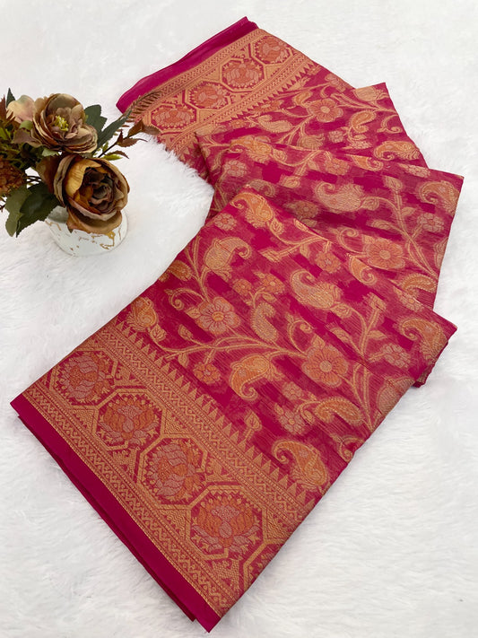 Organza Silk Saree for Women with Trendy Wedding Style in Cotton, Fancy, Art Silk, and Soft Silk Blend Saree