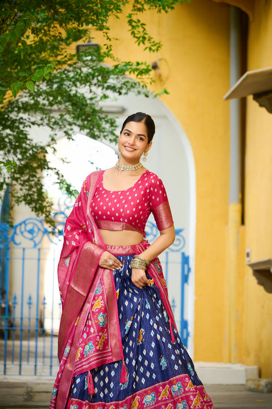 DEIANA'S Jacquard With Jari Lining With Print Lehenga Choli