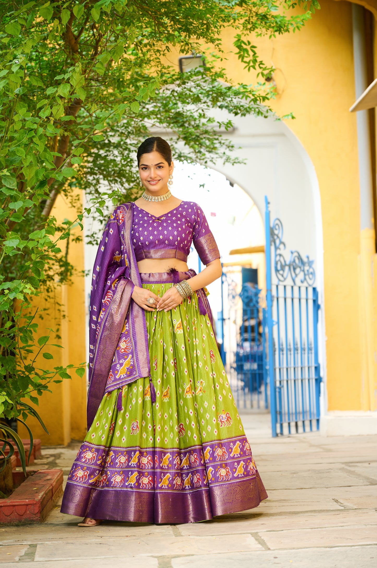 DEIANA'S Jacquard With Jari Lining With Print Lehenga Choli