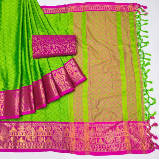 Woven Cotton Silk Saree With Tassels