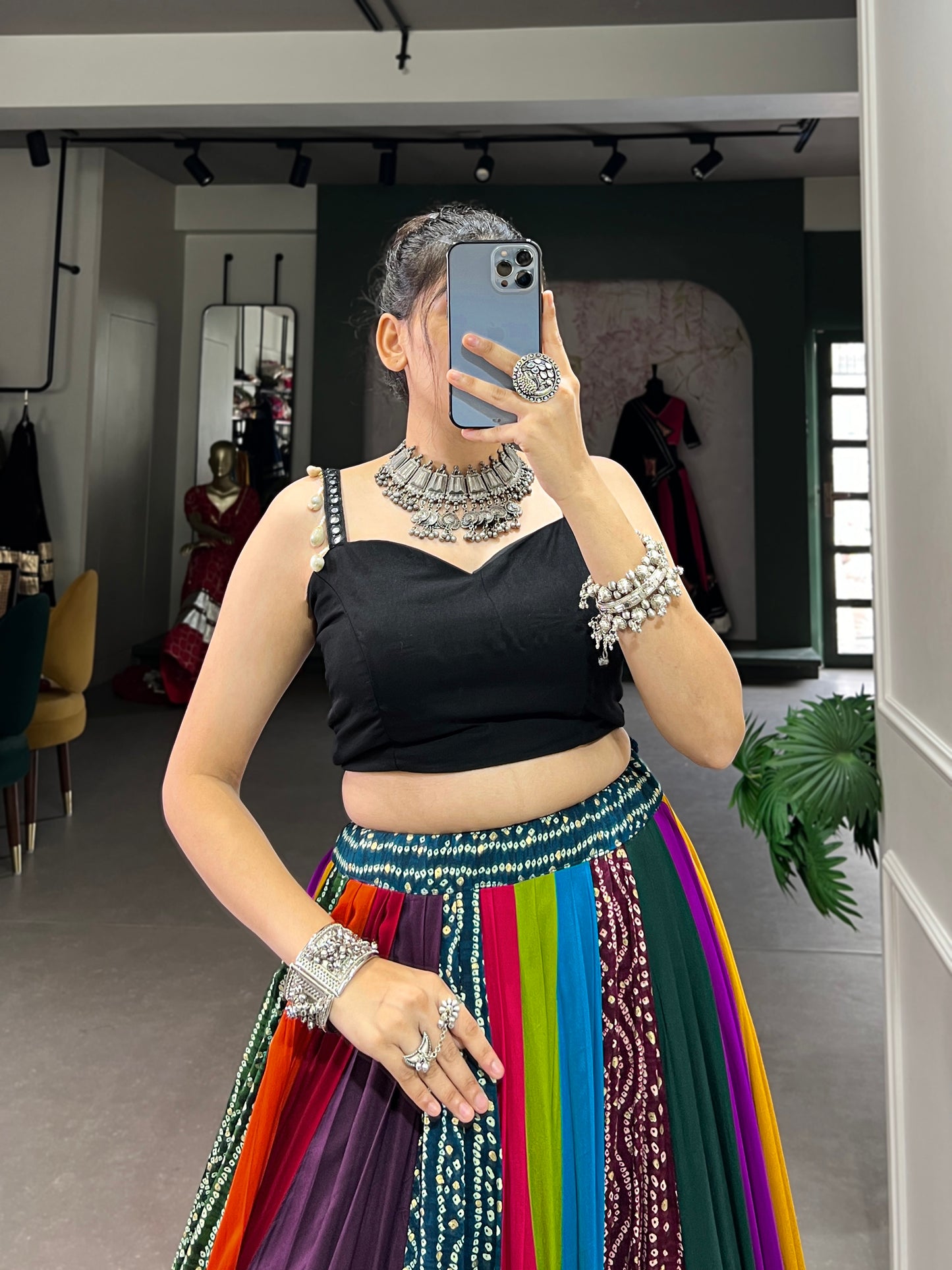 Navratri chaniya choli multi color Lehenga choli traditional wear Indian ethnic wear garba special Festival outfit for women Ghaghra choli